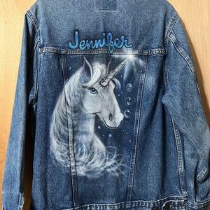 Levi's Blue Denim Jacket with Unicorn Art